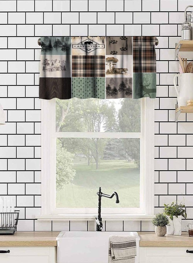 Kurtect Rustic Lodge Window Valance Retro Bear Deer Country Farmhouse Buffalo Plaid Short Curtains Rod Pocket Drapes Dining Room Bedroom Kitchen Living Room Office Drapes, 54x18in - Image 5